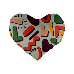 Shapes In Retro Colors On A Green Background Standard 16  Premium Heart Shape Cushions by LalyLauraFLM