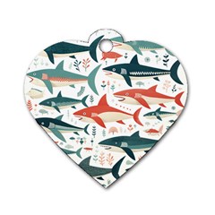 Fish Shark Animal Pattern Dog Tag Heart (two Sides) by Pakjumat