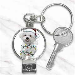 White Bichon Frise Dog T- Shirt White Bichon Frise Dog Santa Christmas Tree Lights Xmas T- Shirt Nail Clippers Key Chain by ZUXUMI