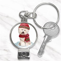 White Bichon Frise Santa Xmas T- Shirt Red Winter Hat Scarf Christmas Cap White Bichon Frise  Santa Nail Clippers Key Chain by ZUXUMI