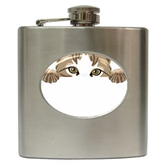 Peeking Cat T-shirtpeeking Cute Cat T-shirt Hip Flask (6 Oz) by EnriqueJohnson