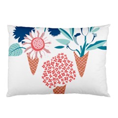 Flowers And Leaves T- Shirt Midsummer I Scream Flower Cones    Print    Pink Coral Aqua And Teal Flo Pillow Case by ZUXUMI