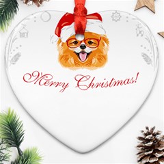 Pomeranian Dog T-shirthappy Pomeranian Dog Wearing Eyeglasses And Santa Hat T-shirt Ornament (heart)