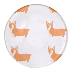 Corgi Dog T- Shirt Pembroke Welsh Corgi Dog Cute Pattern T- Shirt Round Glass Fridge Magnet (4 Pack) by EnriqueJohnson