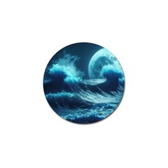 Moonlight High Tide Storm Tsunami Waves Ocean Sea Golf Ball Marker by uniart180623