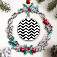 Black And White Chevron Metal X mas Wreath Holly Leaf Ornament by Ket1n9