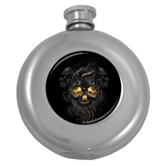 Art Fiction Black Skeletons Skull Smoke Round Hip Flask (5 Oz) by Ket1n9