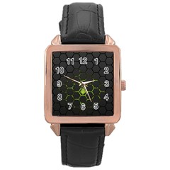 Green Android Honeycomb Gree Rose Gold Leather Watch 