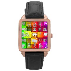 Colorful 3d Social Media Rose Gold Leather Watch  by Ket1n9