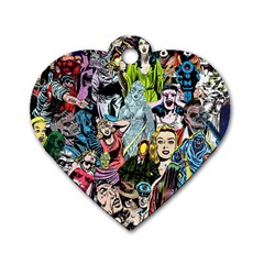 Vintage Horror Collage Pattern Dog Tag Heart (two Sides) by Ket1n9