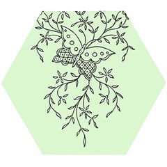 Illustration Of Butterflies And Flowers Ornament On Green Background Wooden Puzzle Hexagon by Ket1n9