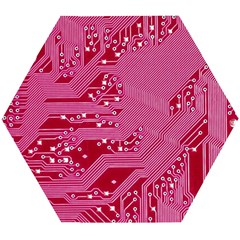 Pink Circuit Pattern Wooden Puzzle Hexagon by Ket1n9