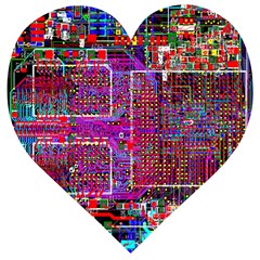 Technology Circuit Board Layout Pattern Wooden Puzzle Heart