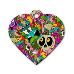 Crazy Illustrations & Funky Monster Pattern Dog Tag Heart (one Side)