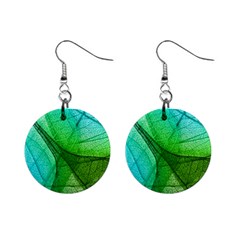 Sunlight Filtering Through Transparent Leaves Green Blue Mini Button Earrings by Ket1n9