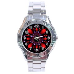 Fractal Red Violet Symmetric Spheres On Black Stainless Steel Analogue Watch by Ket1n9