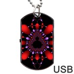 Fractal Red Violet Symmetric Spheres On Black Dog Tag USB Flash (Two Sides) Back