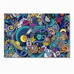 Cartoon-hand-drawn-doodles-on-the-subject-of-space-style-theme-seamless-pattern-vector-background Postcards 5  X 7  (pkg Of 10) by Ket1n9