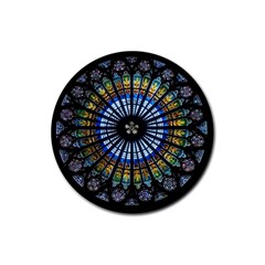 Stained Glass Rose Window In France s Strasbourg Cathedral Rubber Round Coaster (4 Pack) by Ket1n9