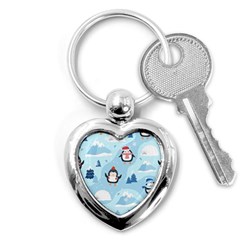 Christmas-seamless-pattern-with-penguin Key Chain (heart)