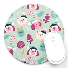 Christmas Paper Stars Pattern Texture Background Colorful Colors Seamless Copy Round Mousepad by Grandong