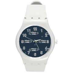 Space Dino Art Pattern Design Wallpaper Background Round Plastic Sport Watch (m) by Vaneshop