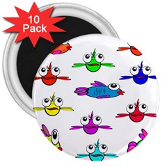 Fish Swim Cartoon Funnycute 3  Magnets (10 Pack)  by Sapixe