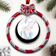 Monday 1 Metal Red Ribbon Round Ornament by SychEva