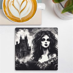 Gothic Girl With Castle Uv Print Square Tile Coaster  by Malvagia