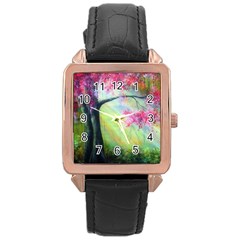 Forests Stunning Glimmer Paintings Sunlight Blooms Plants Love Seasons Traditional Art Flowers Sunsh Rose Gold Leather Watch  by Amaryn4rt