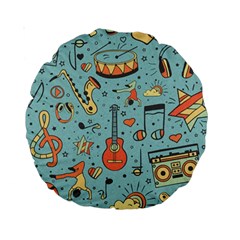 Seamless-pattern-musical-instruments-notes-headphones-player Standard 15  Premium Round Cushions by Amaryn4rt