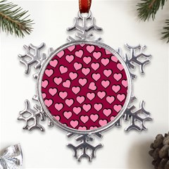 Pattern Pink Abstract Heart Metal Large Snowflake Ornament by Pakjumat