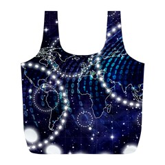 Continents Stars Networks Internet Full Print Recycle Bag (l)