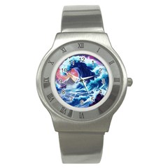 Storm Tsunami Waves Ocean Sea Nautical Nature Stainless Steel Watch by Pakjumat