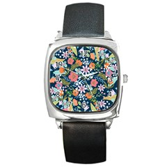 Flowers Flower Flora Nature Floral Background Painting Square Metal Watch by Pakjumat