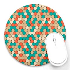 Multicolored Honeycomb Colorful Abstract Geometry Round Mousepad by Pakjumat