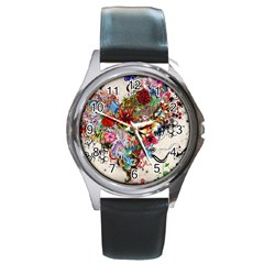 Valentine s Day Heart Artistic Psychedelic Round Metal Watch by Modalart