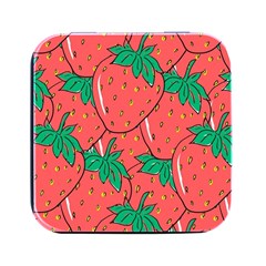 Texture Sweet Strawberry Dessert Food Summer Pattern Square Metal Box (black) by Sarkoni