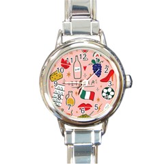 Food Pattern Italia Round Italian Charm Watch by Sarkoni