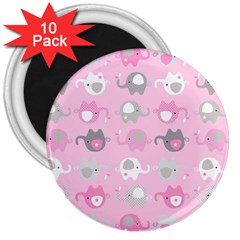 Animals Elephant Pink Cute 3  Magnets (10 Pack) 