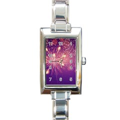 Fireworks On A Purple With Fireworks New Year Christmas Pattern Rectangle Italian Charm Watch by Sarkoni