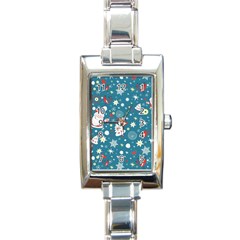 Christmas Pattern Santa Blue Rectangle Italian Charm Watch by Sarkoni