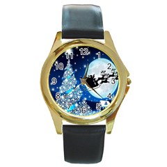 Merry Christmas Round Gold Metal Watch by Sarkoni