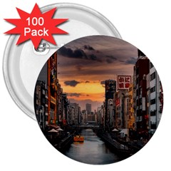 River Buildings City Urban 3  Buttons (100 Pack) 