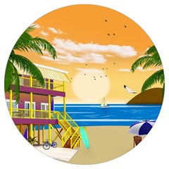 Vector Graphic Clipart Beach House Round Trivet by Sarkoni