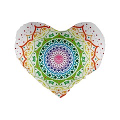 Mandala Pattern Rainbow Pride Standard 16  Premium Heart Shape Cushions by Ravend