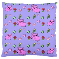 Flower Pink Pig Piggy Seamless Large Premium Plush Fleece Cushion Case (two Sides) by Ravend