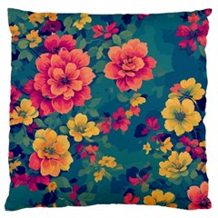 Floral Art Flowers Textile Large Cushion Case (one Side)