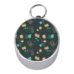 Flowers Leaves Pattern Seamless Mini Silver Compasses