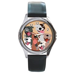 Dogs Pet Background Pack Terrier Round Metal Watch by Ravend